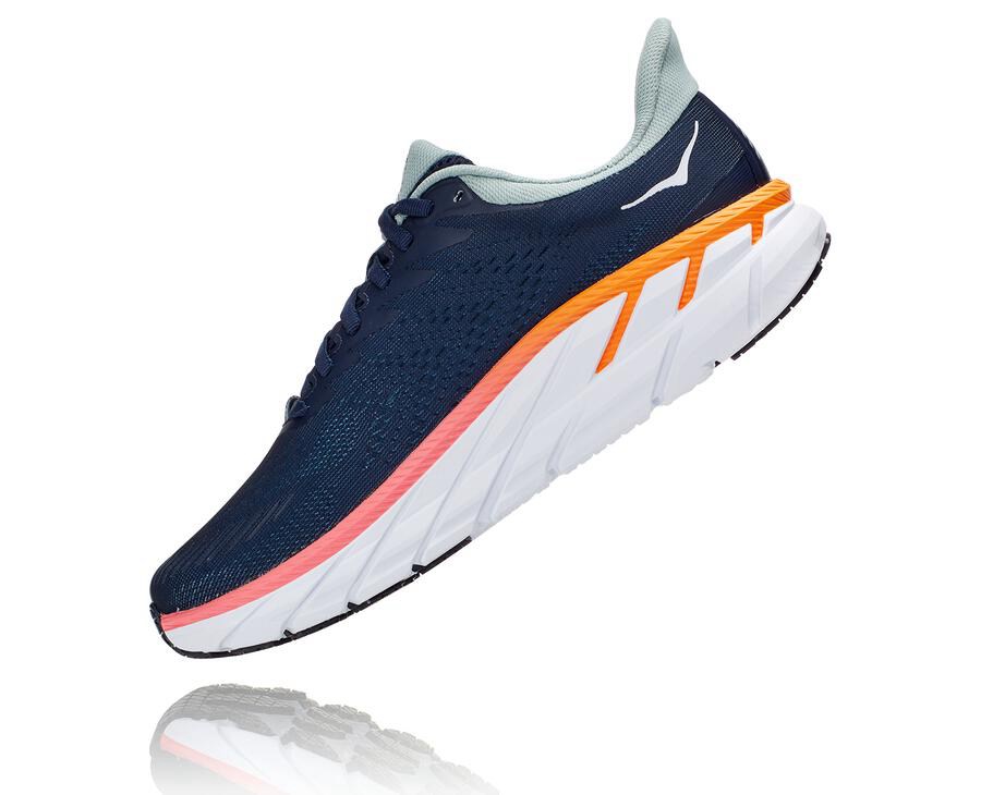 Hoka One One Womens Running Shoes - Clifton 7 - Navy/White - GYQI67819